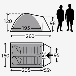 Kampa Brighton Grey 2 Tunneltent - 2 Persoons -Bo-Camp Winkel 1900 1897 floorplan grey 2